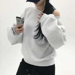 【起毛】クロスオフルーズトレーナー MELANGE WHITE