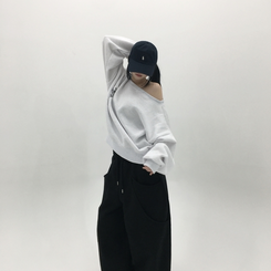 【起毛】クロスオフルーズトレーナー MELANGE WHITE