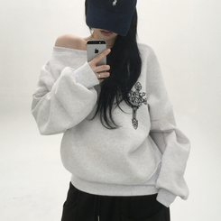 【起毛】クロスオフルーズトレーナー MELANGE WHITE