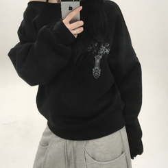 【起毛】クロスオフルーズトレーナー BLACK