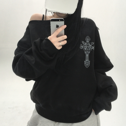 【起毛】クロスオフルーズトレーナー BLACK