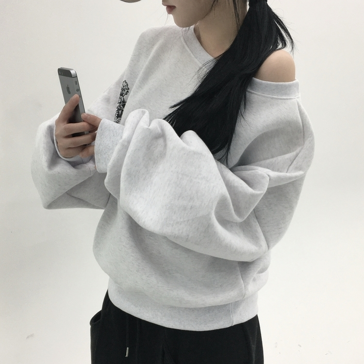 【起毛】クロスオフルーズトレーナー MELANGE WHITE