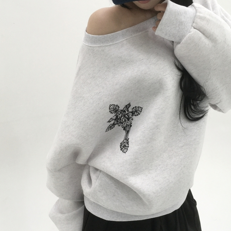 【起毛】クロスオフルーズトレーナー MELANGE WHITE