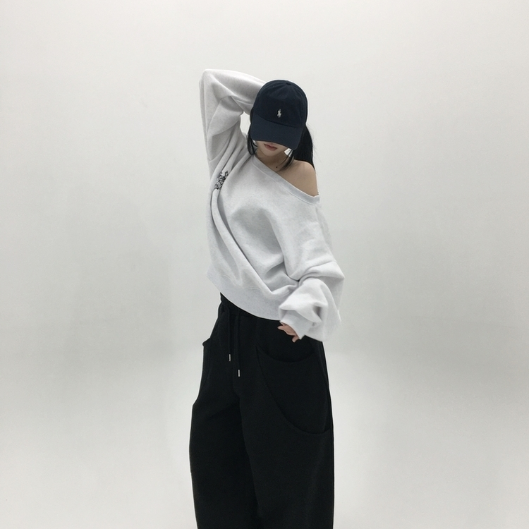 【起毛】クロスオフルーズトレーナー MELANGE WHITE