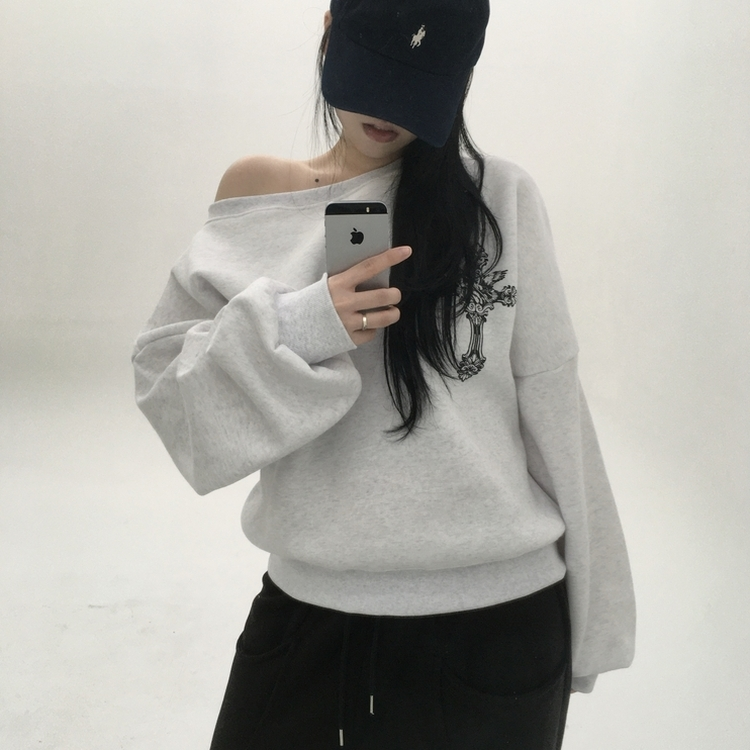 【起毛】クロスオフルーズトレーナー MELANGE WHITE