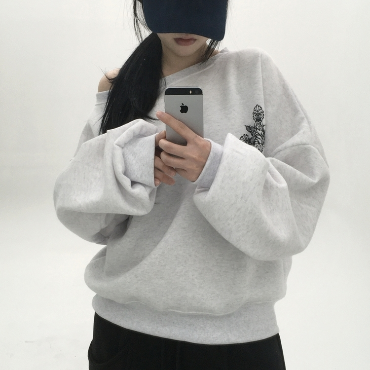 【起毛】クロスオフルーズトレーナー MELANGE WHITE