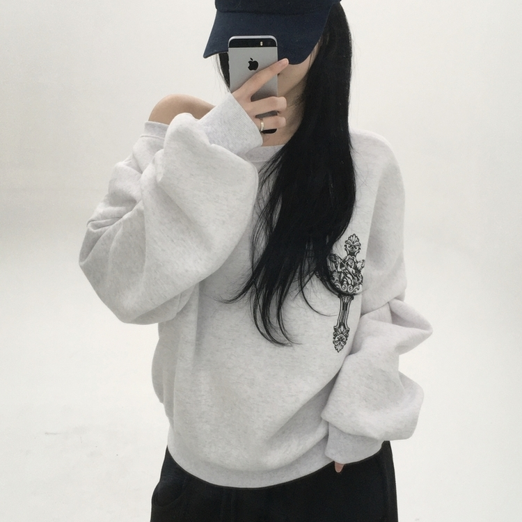 【起毛】クロスオフルーズトレーナー MELANGE WHITE