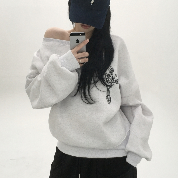 【起毛】クロスオフルーズトレーナー MELANGE WHITE