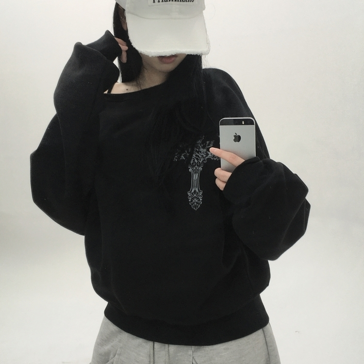 【起毛】クロスオフルーズトレーナー BLACK