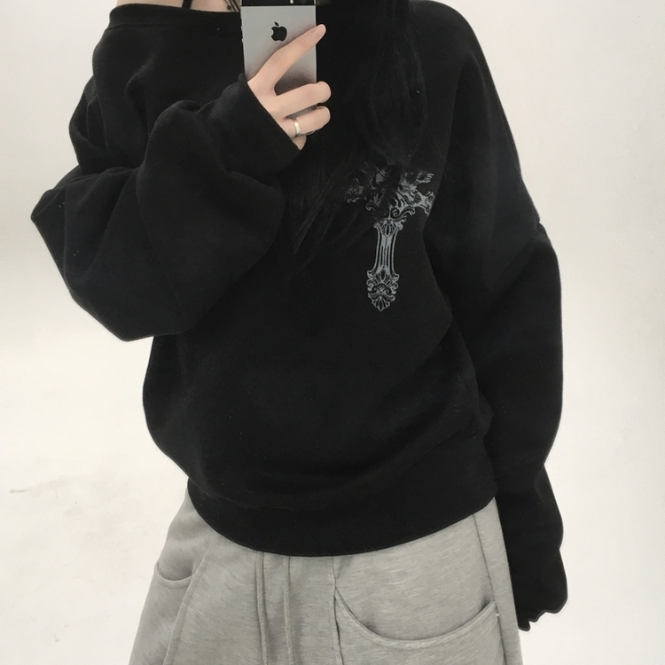 【起毛】クロスオフルーズトレーナー BLACK