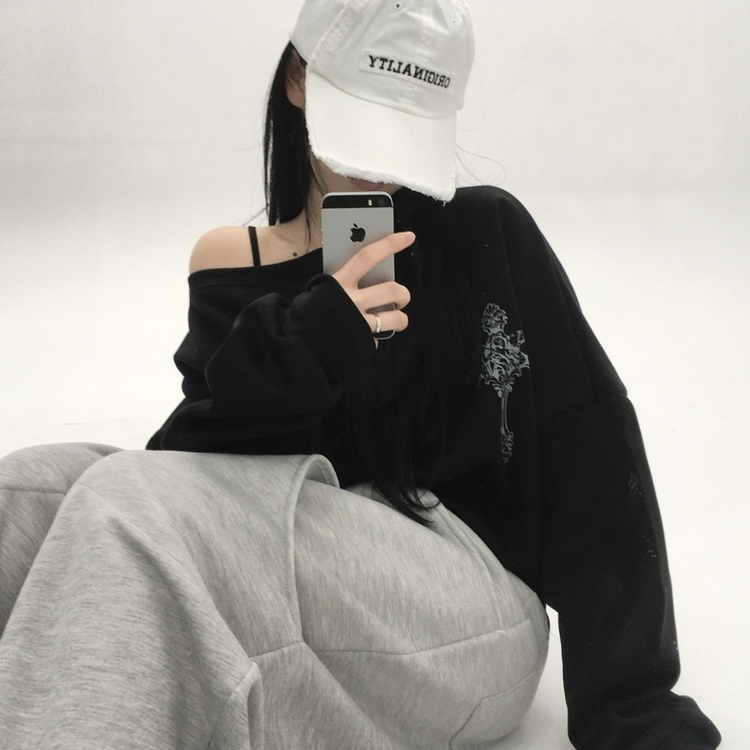 【起毛】クロスオフルーズトレーナー BLACK