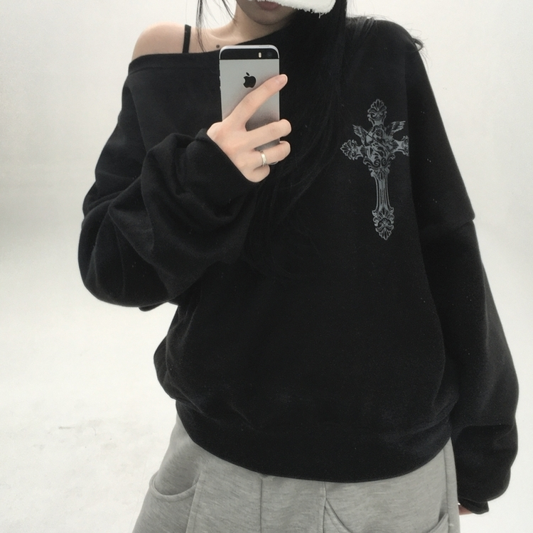 【起毛】クロスオフルーズトレーナー BLACK