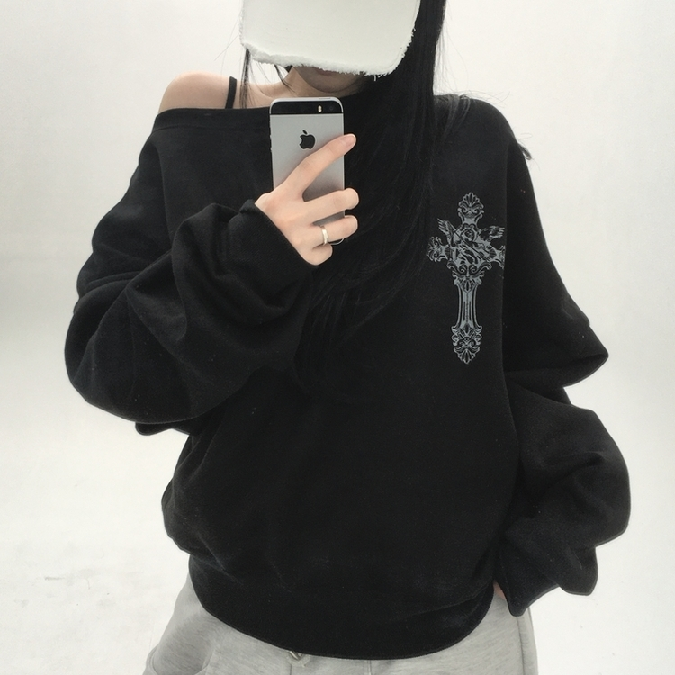 【起毛】クロスオフルーズトレーナー BLACK