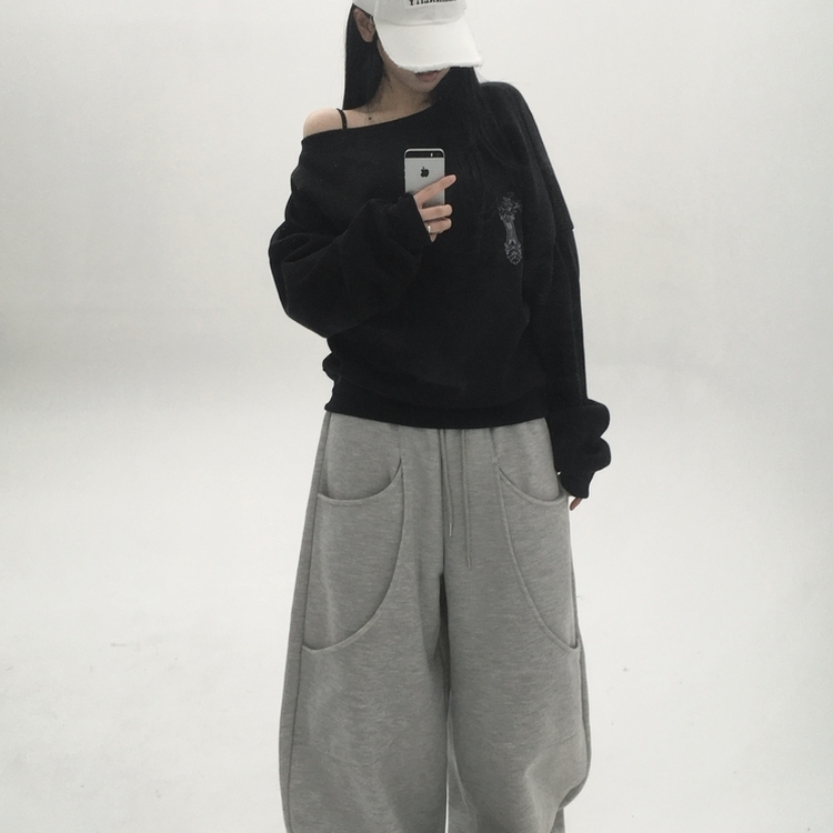 【起毛】クロスオフルーズトレーナー BLACK