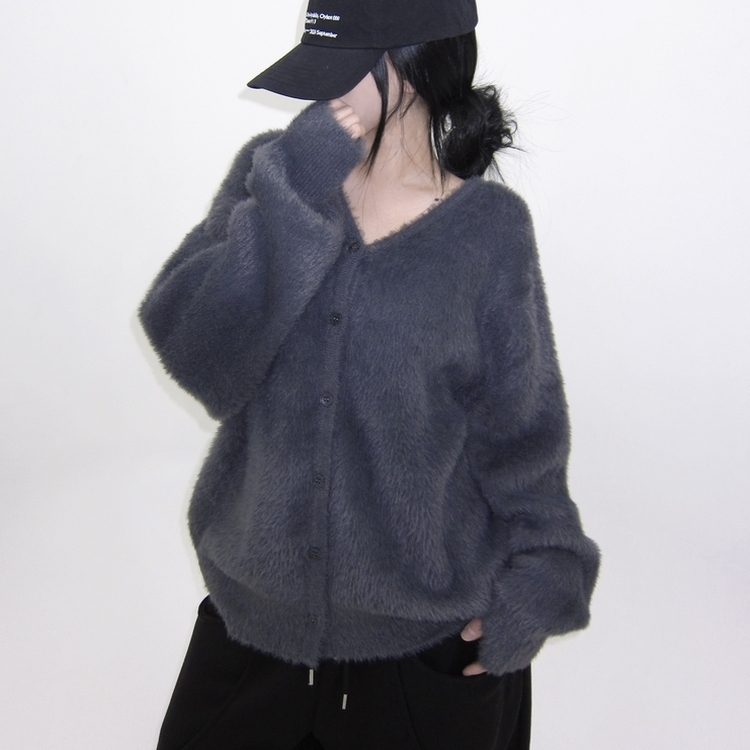 ブラシアンゴラニットカーディガン CHARCOAL