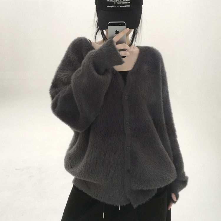 ブラシアンゴラニットカーディガン CHARCOAL