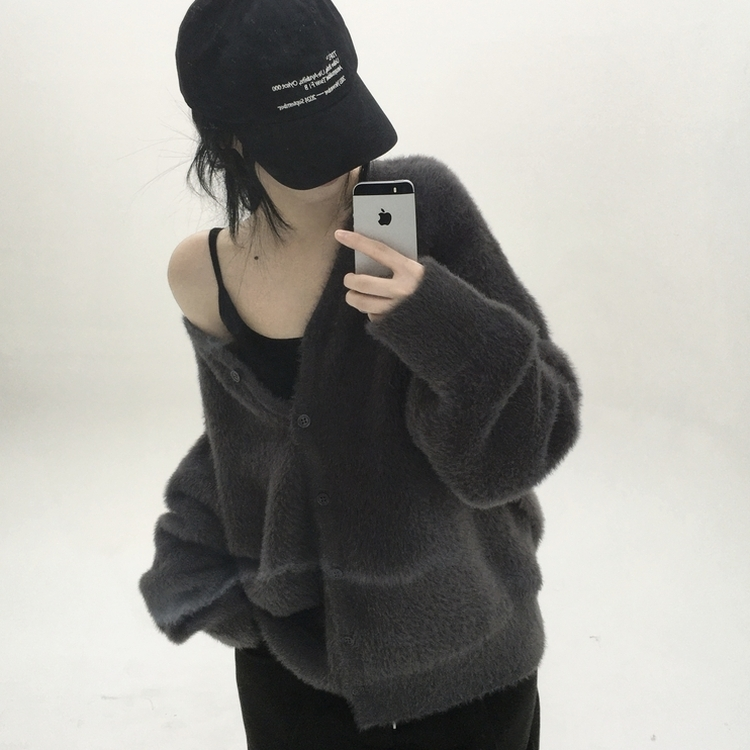 ブラシアンゴラニットカーディガン CHARCOAL