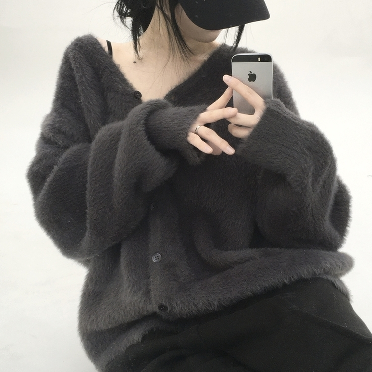 ブラシアンゴラニットカーディガン CHARCOAL