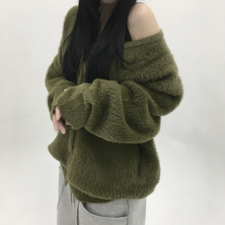 ブラシアンゴラニットカーディガン KHAKI