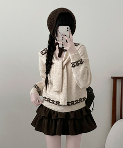 【ショール付き】ペイズリーリボンニット IVORY