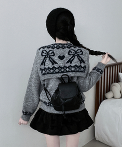 【ショール付き】ペイズリーリボンニット GREY