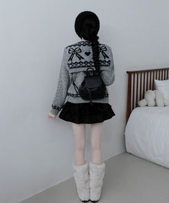 【ショール付き】ペイズリーリボンニット GREY