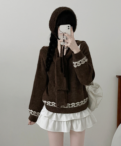 【ショール付き】ペイズリーリボンニット BROWN