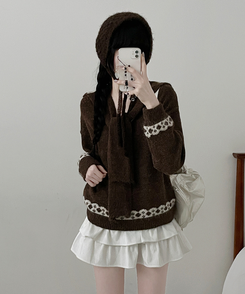 【ショール付き】ペイズリーリボンニット BROWN