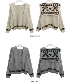 【ショール付き】ペイズリーリボンニット