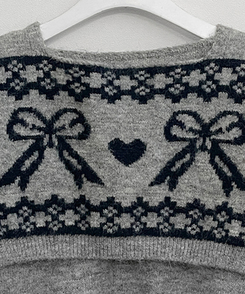 【ショール付き】ペイズリーリボンニット