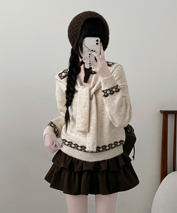 【ショール付き】ペイズリーリボンニット IVORY