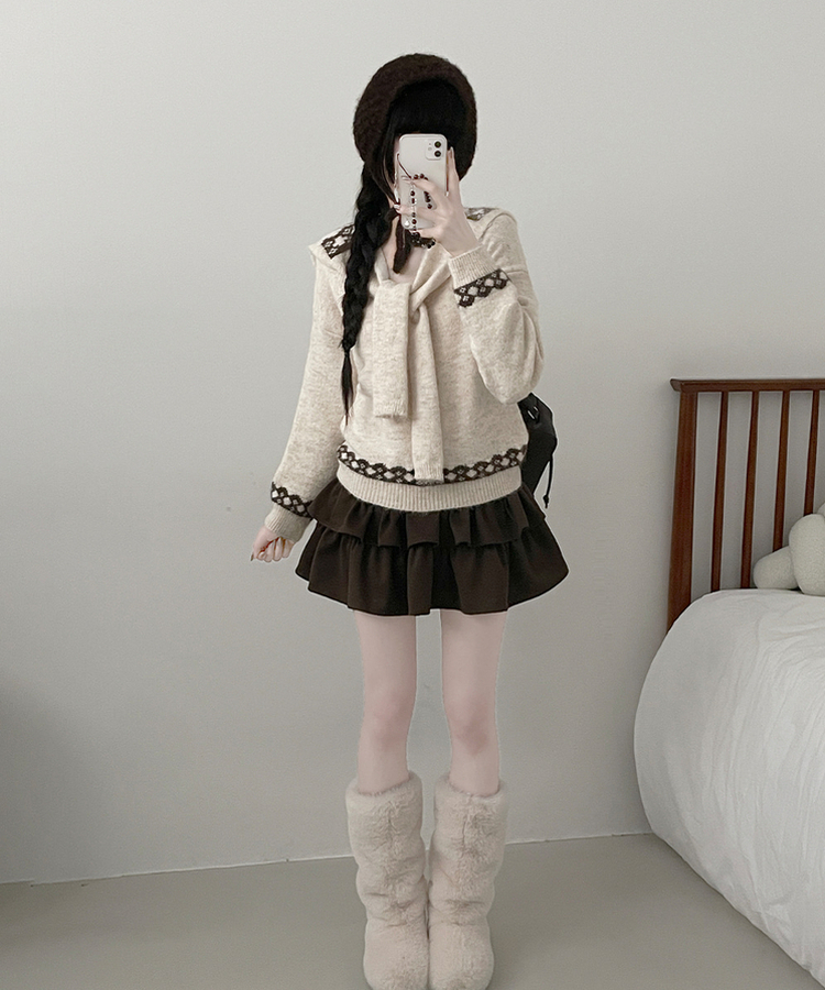 【ショール付き】ペイズリーリボンニット IVORY