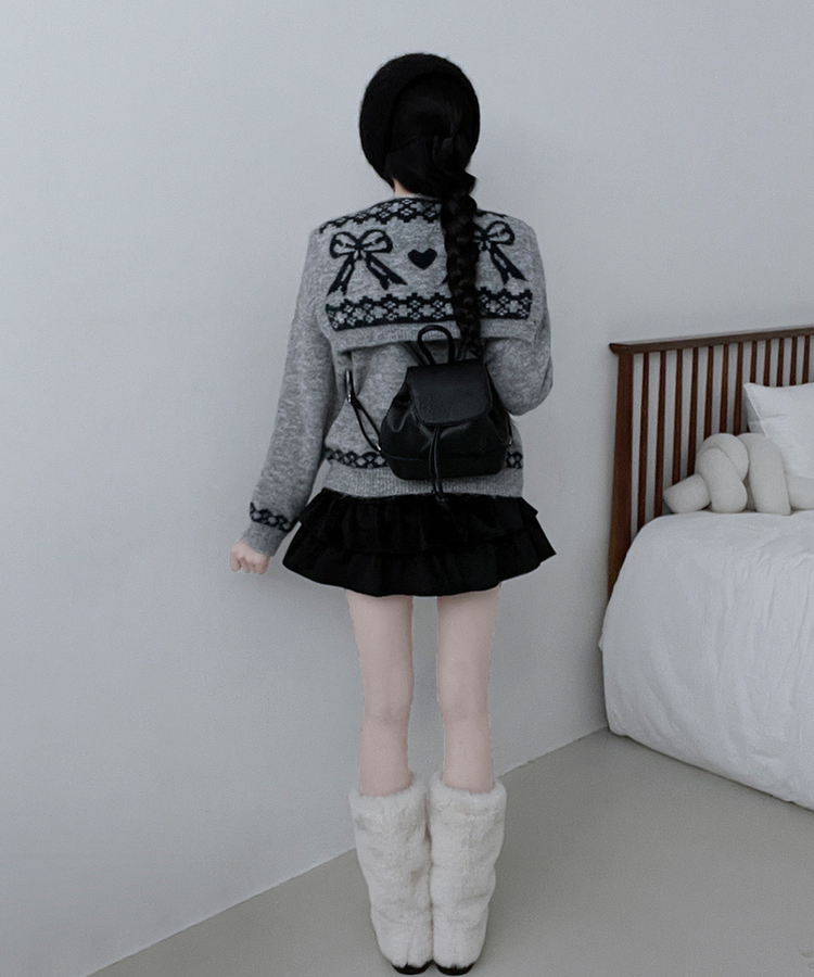 【ショール付き】ペイズリーリボンニット GREY