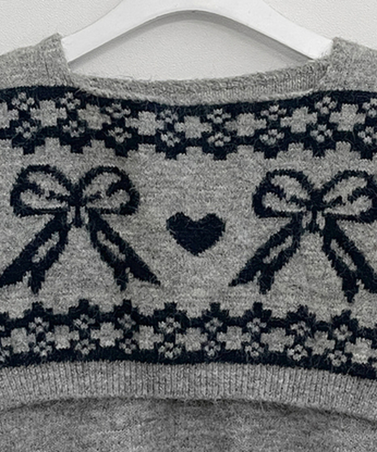 【ショール付き】ペイズリーリボンニット