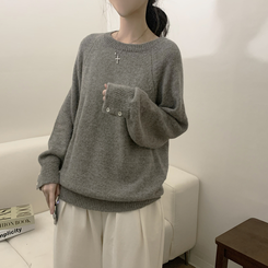 袖ボタンアルパカニット(6color) LIGHT BROWN