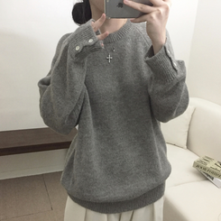 袖ボタンアルパカニット(6color) LIGHT BROWN