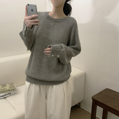 袖ボタンアルパカニット(6color) LIGHT BROWN