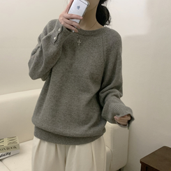 袖ボタンアルパカニット(6color) LIGHT BROWN