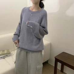 袖ボタンアルパカニット(6color) SKY BLUE