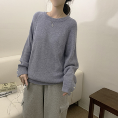 袖ボタンアルパカニット(6color) SKY BLUE