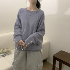 袖ボタンアルパカニット(6color) SKY BLUE