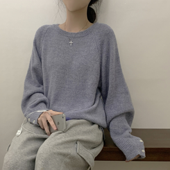 袖ボタンアルパカニット(6color) SKY BLUE