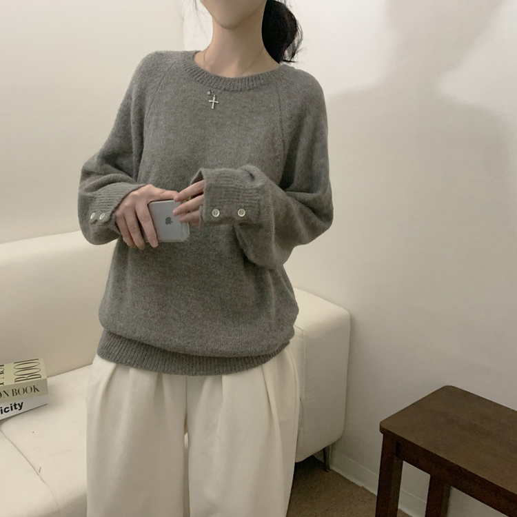 袖ボタンアルパカニット(6color) LIGHT BROWN