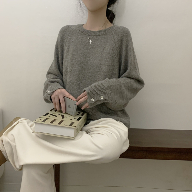 袖ボタンアルパカニット(6color) LIGHT BROWN