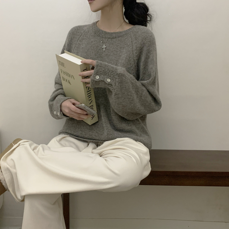 袖ボタンアルパカニット(6color) LIGHT BROWN