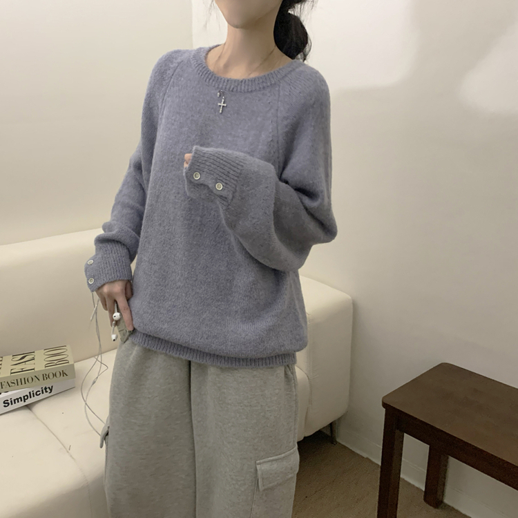 袖ボタンアルパカニット(6color) SKY BLUE