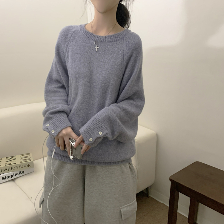 袖ボタンアルパカニット(6color) SKY BLUE