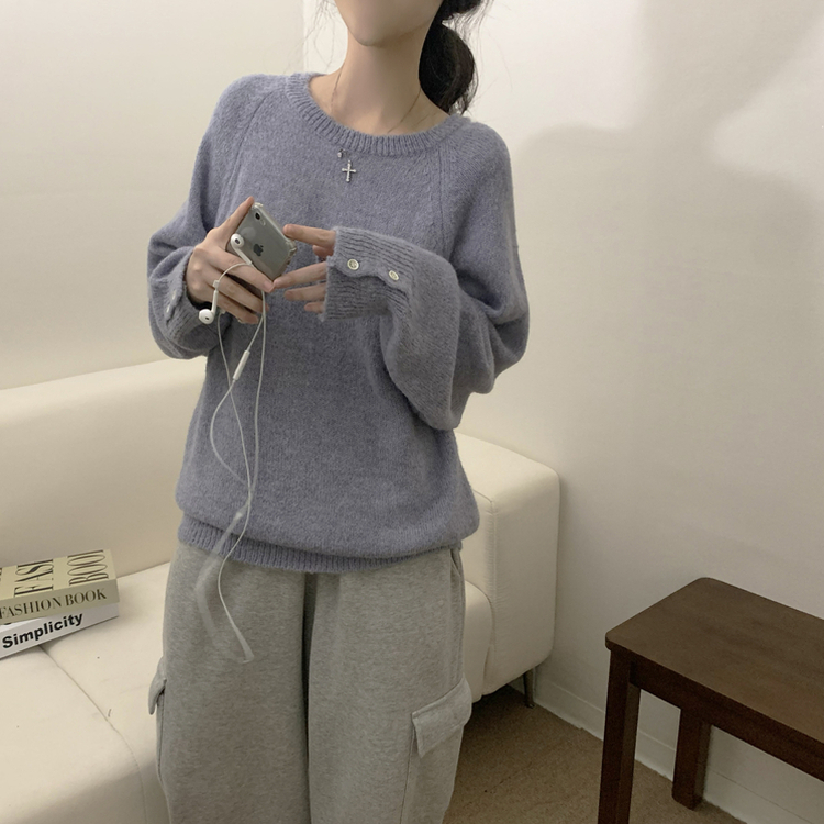 袖ボタンアルパカニット(6color) SKY BLUE