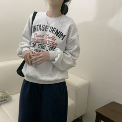 【起毛】レタリングプラウンドトレーナー(5color) MELANGE WHITE