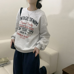 【起毛】レタリングプラウンドトレーナー(5color) MELANGE WHITE